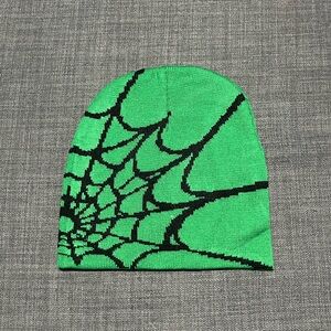 Green Spider Web Knit Beanie